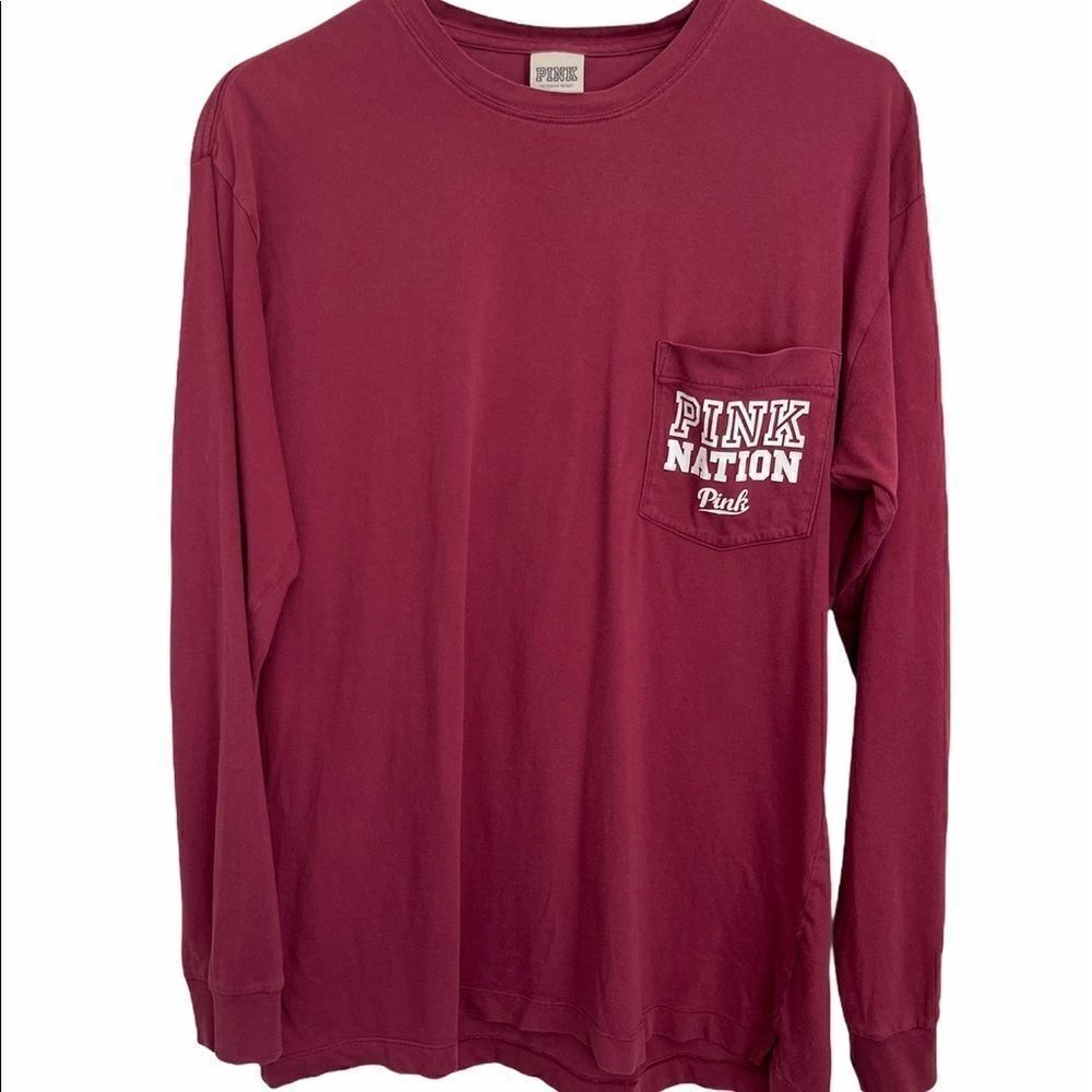 3/$25 PINK Burgundy Pink Nation Long Sleeves Tee Top.Size S